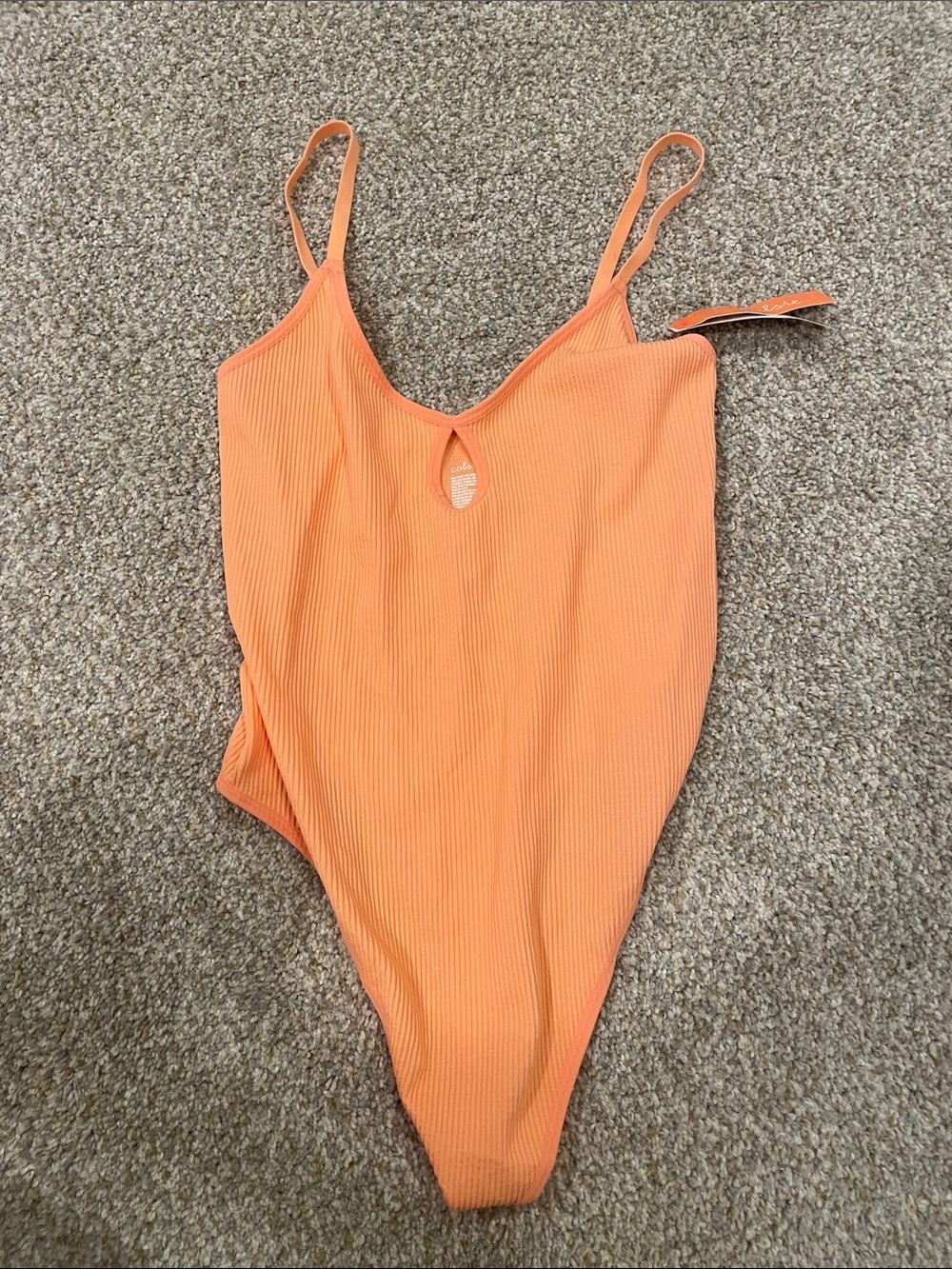 Colsie Orange Ribbed One-Piece with Front Keyhole